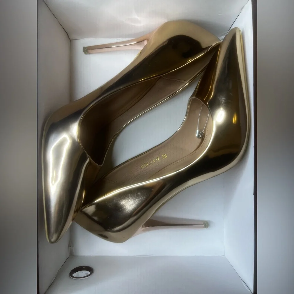 Big Tree metallic gold stiletto pumps heel party nye 39 glam maximalist 💕 ky9511